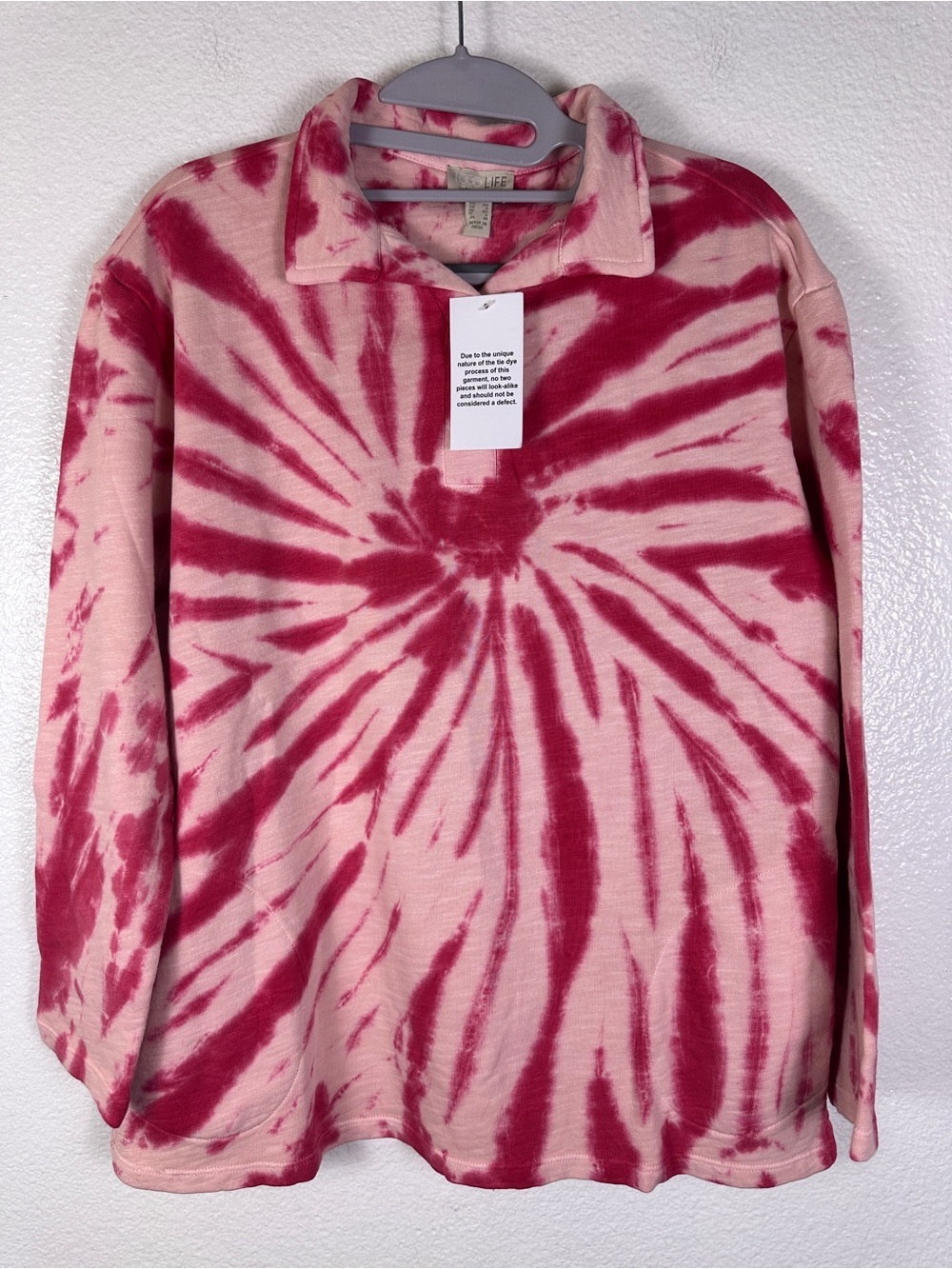 LOGO LIFE Lori Goldstein Pink Red Tie-Dye
Collared Sweatshirt XS Cotton